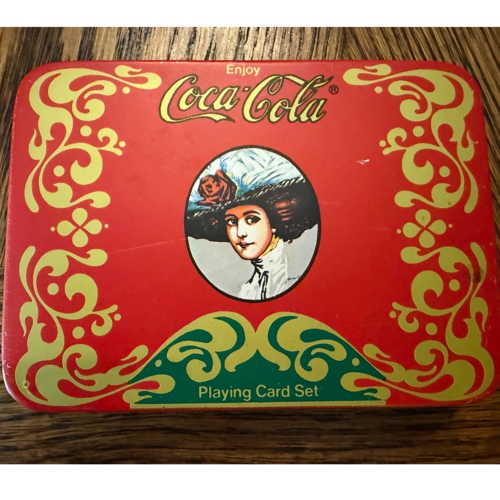 Vintage Coca-Cola Playing Card Complete Red Collector Tin Gibson Girl 2 Decks
